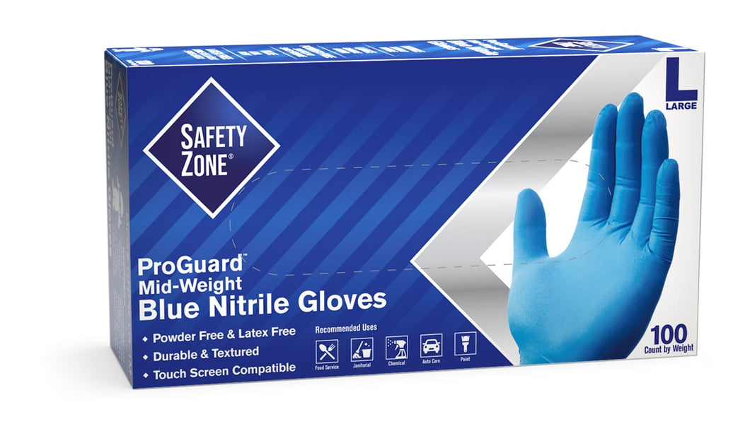 Safety Zone GNPR-LG-1M Powder Free Glove, 3.7 mil, L, Nitrile, Blue (Pack of 1000)